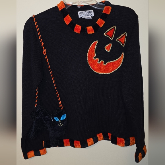 Vintage Jack B. Quick Black and Orange Halloween Sweater with Cat Bag! - Picture 1 of 7
